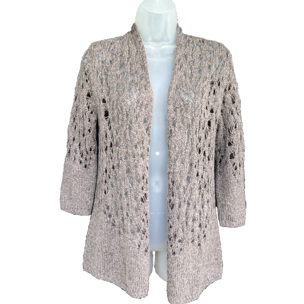 Eileen Fisher Wool Mohair Cardigan Sweater Women's Size XS Open Crochet Brown
